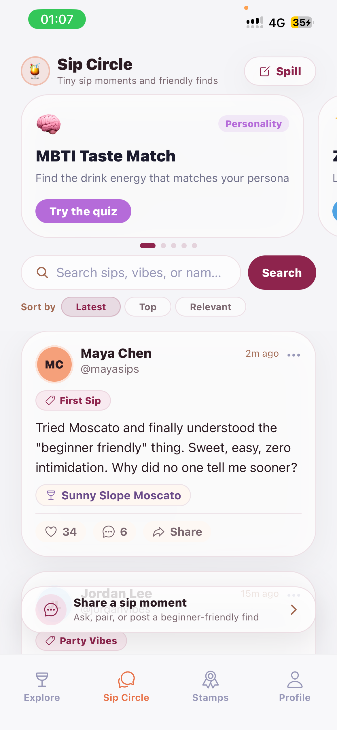 sipswipe Activity community page