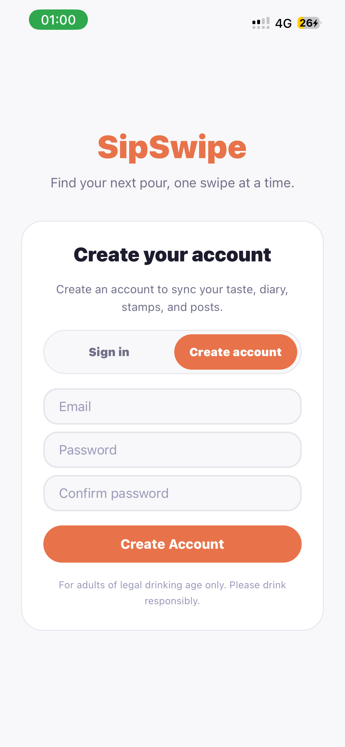 sipswipe Register page