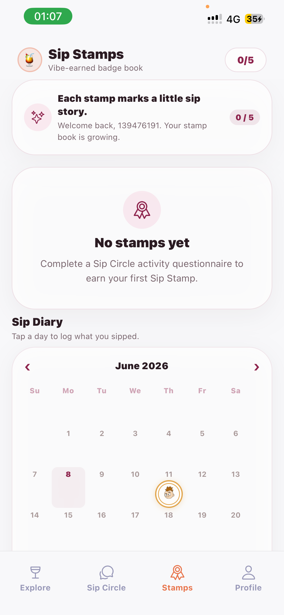 sipswipe Stamps calendar page