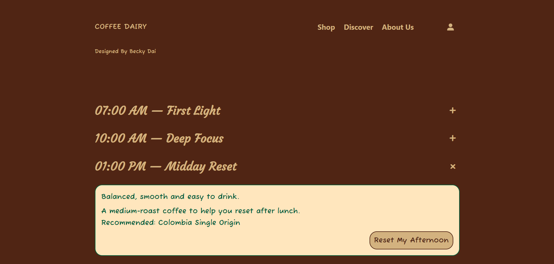 coffeediary 7AM to 10PM homepage timeline